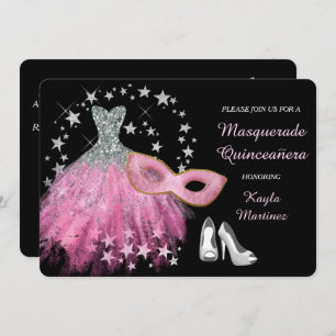 Hellrosa Masquerade Quinceanera Einladung