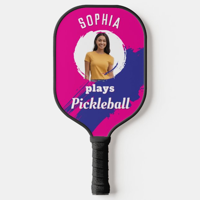 Hellrosa mit Foto und Name Personalisiert Pickleball Schläger (Vorderseite)