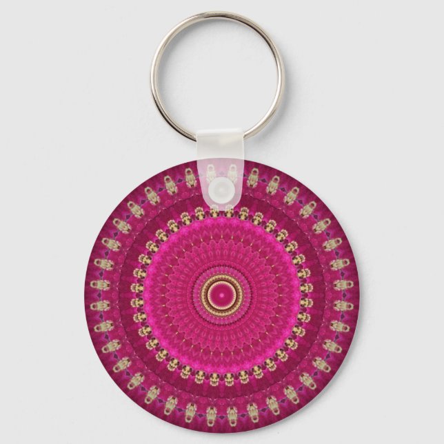 Hellrosa mit gelbem Mandala-Design Schlüsselanhänger (Vorderseite)