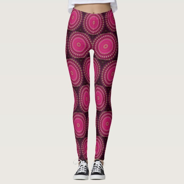 Hellrosa mit gelben Mandala Design-Leggings Leggings (Vorderseite)