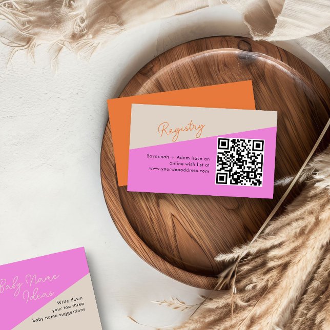 Hellrosa Orange Tricolor QR Code Baby Registry Begleitkarte (QR Code Baby Registry from my Tricolor Baby Shower Collection)