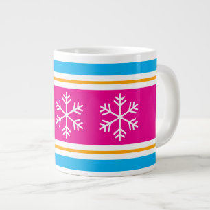 Hellrosa Orange Weiß Blaue Streifen Schneeflocken Jumbo-Tasse