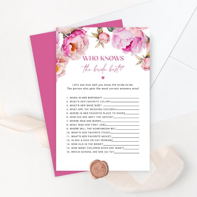 Hellrosa Peony Wer kennt das beste Spiel der Braut (Von Creator hochgeladen)