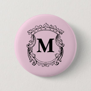 Hellrosa personalisiertes Monogrammwappen Button