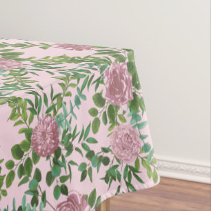 Hellrosa Pfingstrose- und Rosenblüten-Hochzeit Tischdecke
