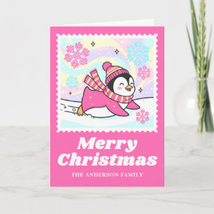 Hellrosa Pinguin Weihnachts-Postage-Briefmarke Feiertagskarte