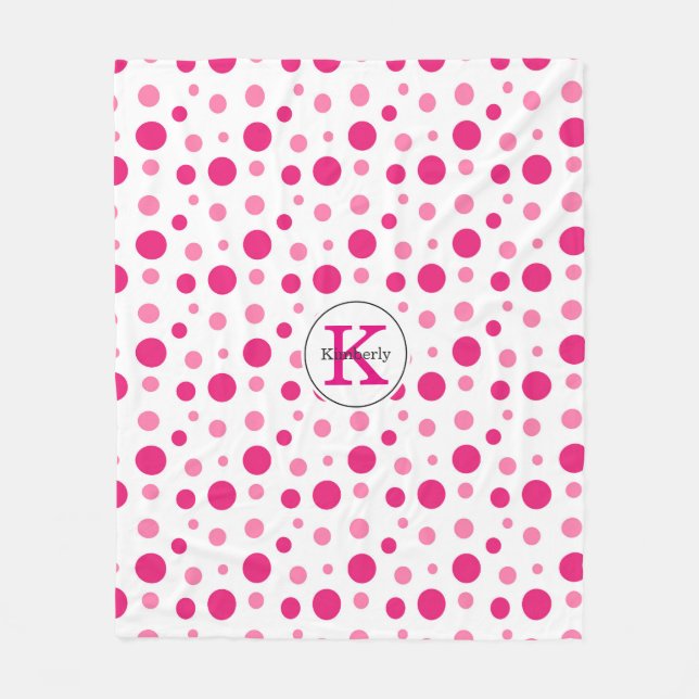 Hellrosa Polka Dots Individuelle Name und Monogram Fleecedecke (Vorderseite)
