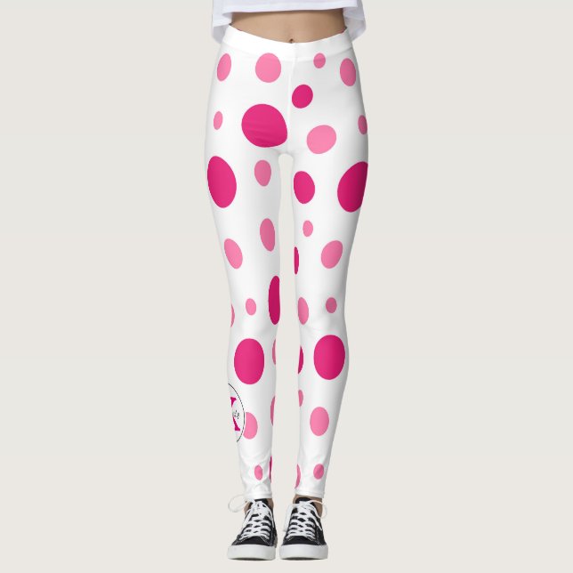 Hellrosa Polka Dots Individuelle Name und Monogram Leggings (Vorderseite)