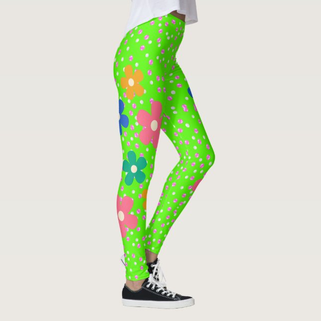 Hellrosa Polka Punkte und Blume Leggings (Rechts)