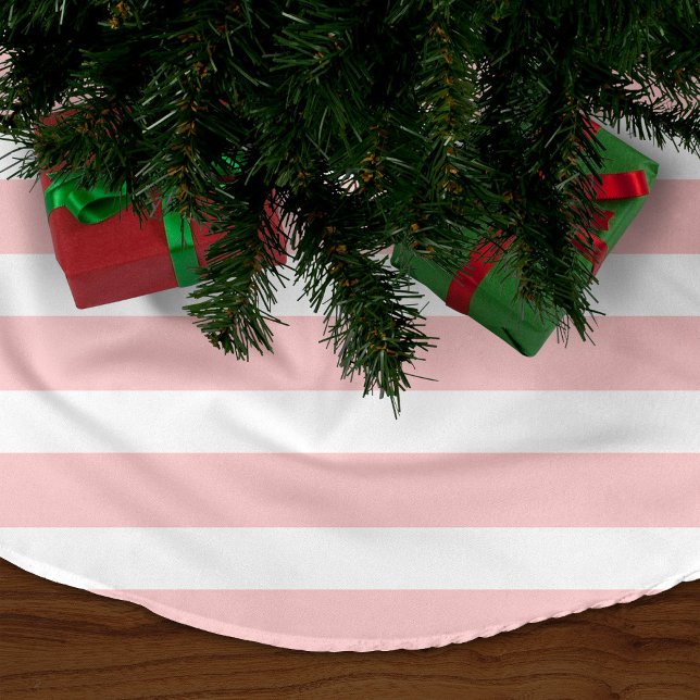 Hellrosa Preppy Stripes Polyester Weihnachtsbaumdecke (Von Creator hochgeladen)