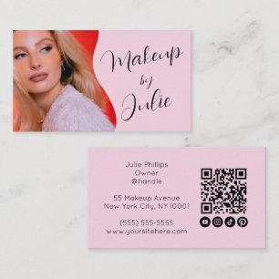 Hellrosa QR-Code, Social Icon und Foto-Make-up Visitenkarte