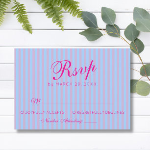 Hellrosa Retro Blau Rosa Streifen Hochzeit RSVP Karte