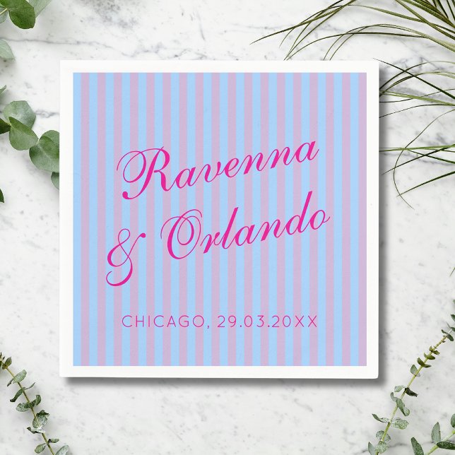 Hellrosa Retro Blau Rosa Streifen Hochzeit Serviette (Von Creator hochgeladen)