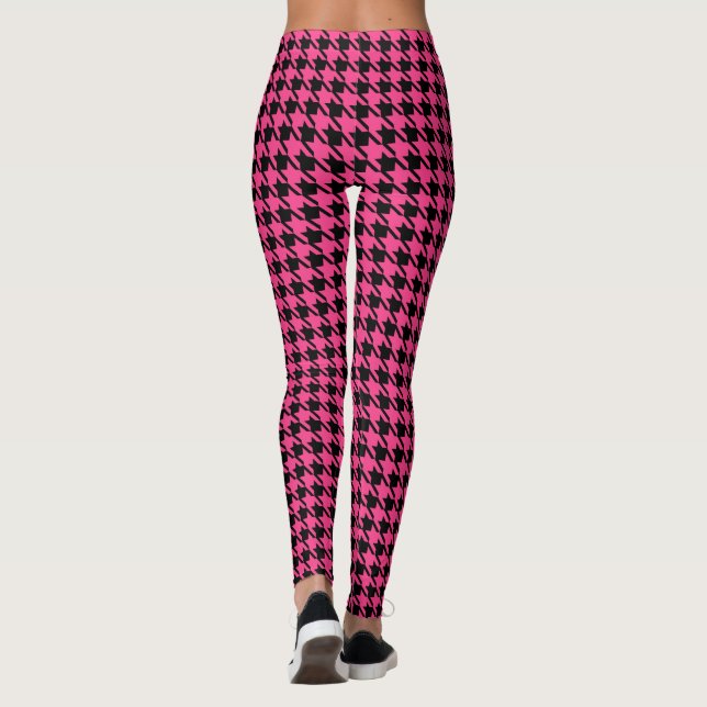 Hellrosa Retro Hahnentrittmuster Leggings (Rückseite)