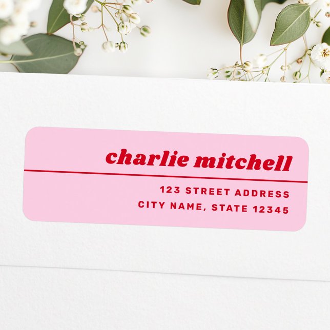 Hellrosa Retro-Schriftart, trendige Rücksendeadres (Light pink red retro font trendy return address label)