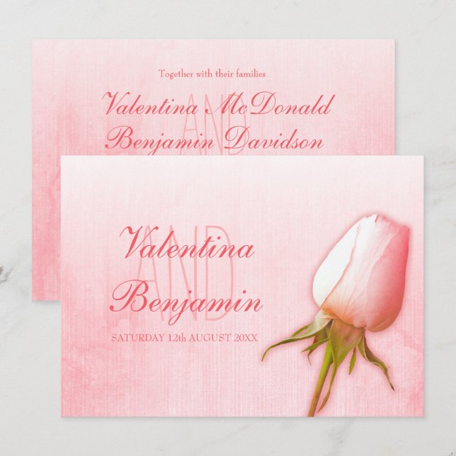 Hellrosa Rose Bud Hochzeit Einladungen (Vorne/Hinten)