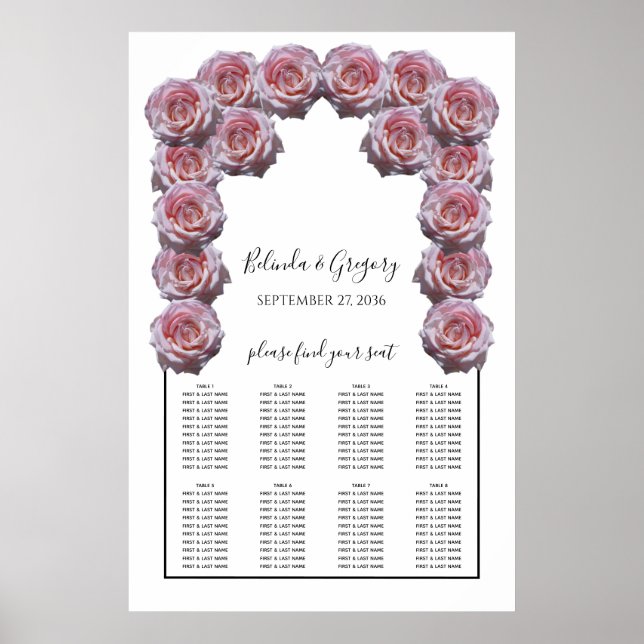 Hellrosa Rose Hochzeitstabelle Poster (Vorne)