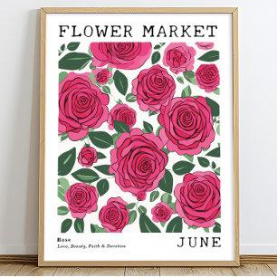Hellrosa Rose im Blumenmarkt Juni Blume Poster