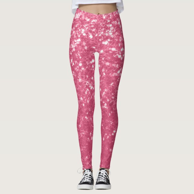 Hellrosa Rose Imitate Glitzern Glitzer Leggings (Vorderseite)
