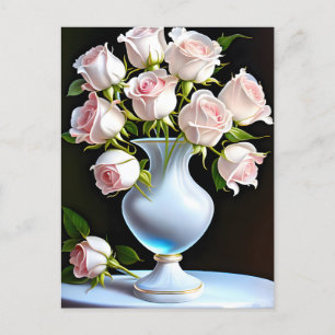 Hellrosa Rose in Kristallvase Postkarte