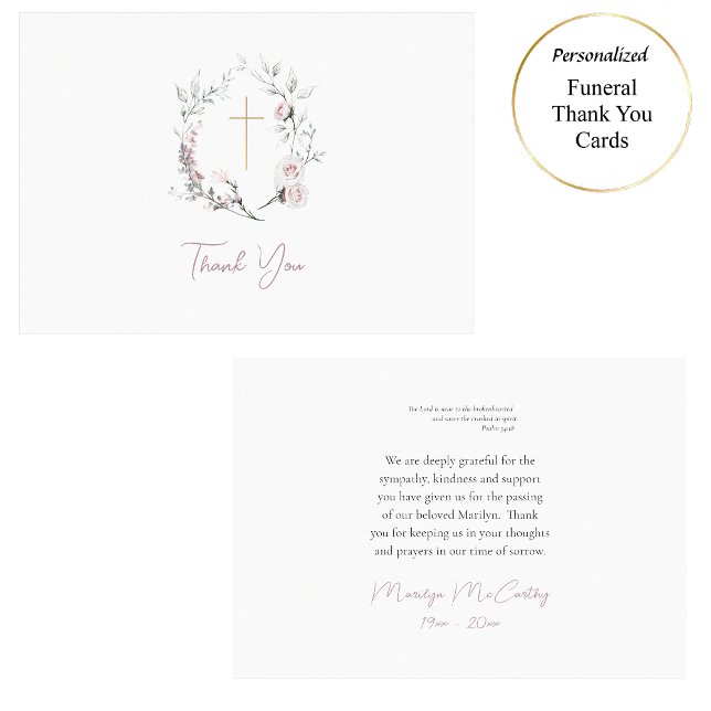 Hellrosa Rose Wreath römisch-katholische Beerdigun Dankeskarte (Von Creator hochgeladen)