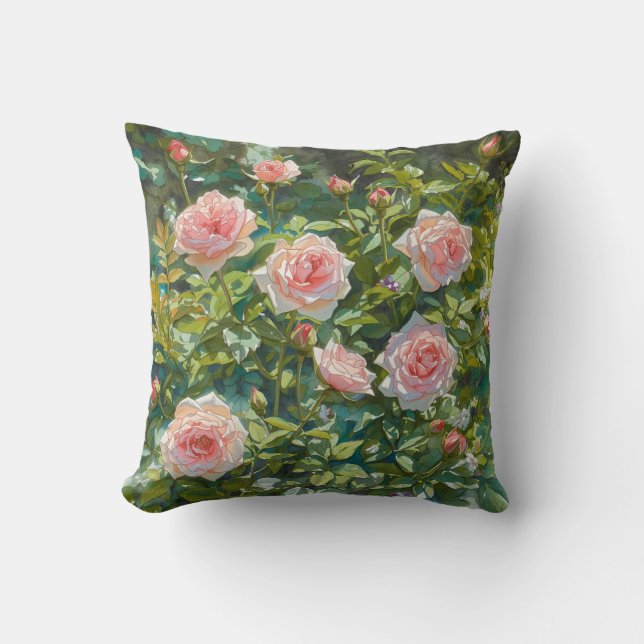 Hellrosa Rosen Garten Blumen Kissen (Vorderseite)
