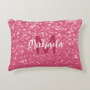 Hellrosa Rosen-Imitat-Sparkles-Glitter-Monogramm Dekokissen