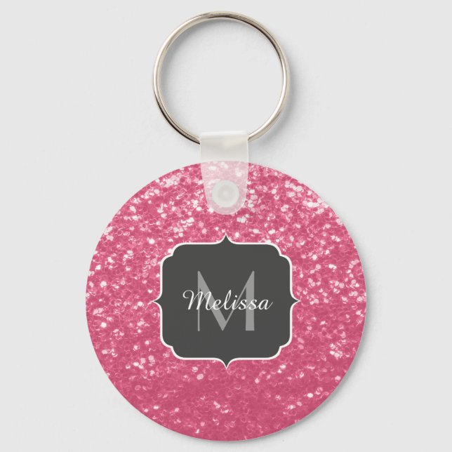 Hellrosa Rosen-Imitat-Sparkles-Glitter-Monogramm Schlüsselanhänger (Vorderseite)