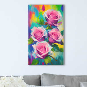 Hellrosa Rosen Moderne digitale Ölgemälde Kunst Leinwanddruck