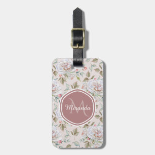 Hellrosa Rosenmuster mit Monogramm und Namen Gepäckanhänger