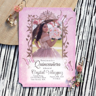 Hellrosa Schmetterlinge, Verzierte Quinceanera Einladung