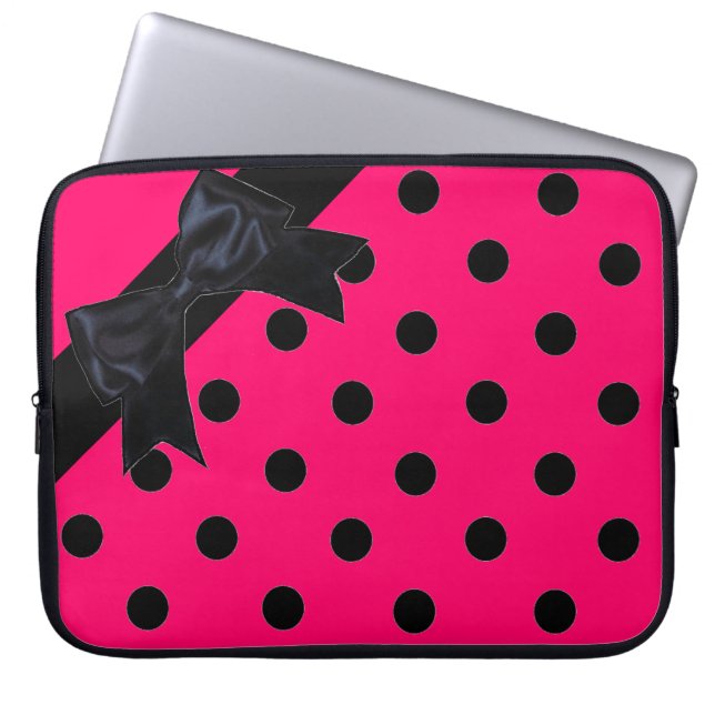 Hellrosa schwarzer Polka-Dot-Laptop-Ärmel Laptopschutzhülle (Vorderseite)