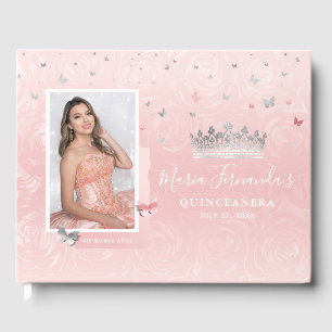 Hellrosa Silber Elegante Foto Quinceanera Gästebuch