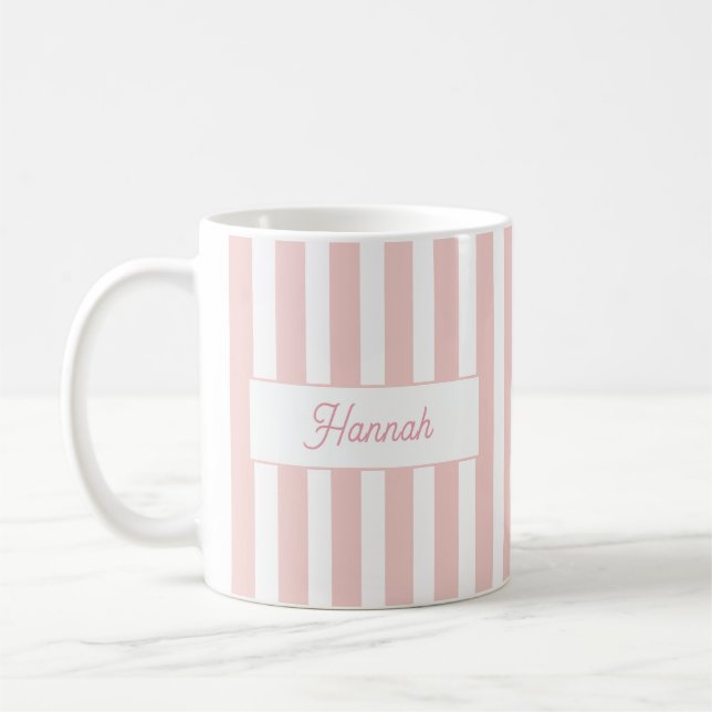 Hellrosa Streifen Monogramm Kaffeetasse (Links)