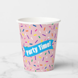 Hellrosa Streusel 'Party Time!' Papiertassen Pappbecher