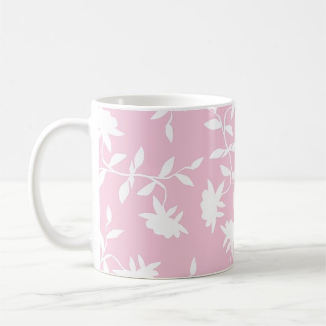 Hellrosa tropisches Blumenmuster Kaffeetasse (Links)