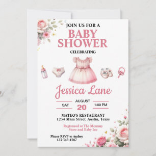 Hellrosa Tüllrock Mädchen Baby Shower Einladung