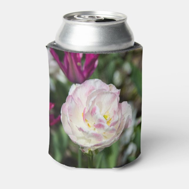 Hellrosa Tulpen an einem sonnigen Tag Dosenkühler (Kanne Rückseite)