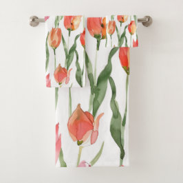 Hellrosa Tulpenfeldmuster Badhandtuch Set