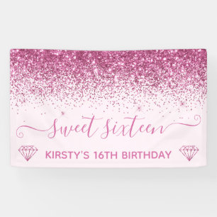 Hellrosa und falscher rosa Glitter Sweet 16 Banner