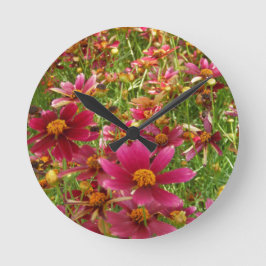 Hellrosa und gelbe Daisy-Blume Runde Wanduhr