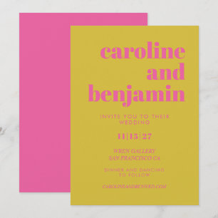 Hellrosa und gelbe Typografie Moderne Hochzeit Einladung
