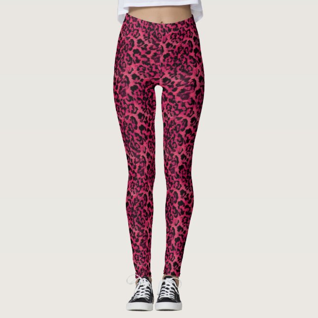 Hellrosa und gepunktete Leoparden Leggings (Vorderseite)