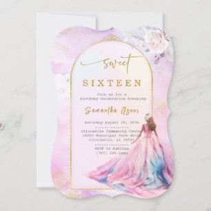 Hellrosa und Gold Sweet Sixteen Einladung