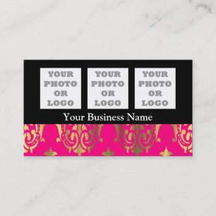 Hellrosa und goldene Damast auf schwarz Visitenkarte