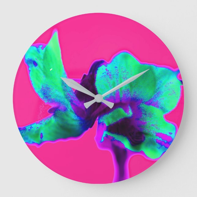 Hellrosa und grüne Abstrakte florale Küchenschloss Große Wanduhr (Vorderseite)