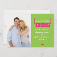 Hellrosa und grüne Save the Date-Karte