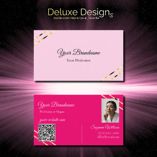 Hellrosa und heiße rosa Goldlinien mit Foto-QR-Cod Visitenkarte
