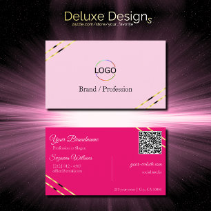 Hellrosa und Helles Rosa Goldlinien mit Logo QR Co Visitenkarte