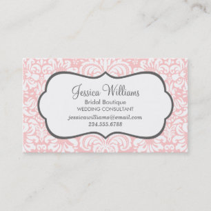 Hellrosa und Holzkohle Elegante BlumenDamaskus Visitenkarte